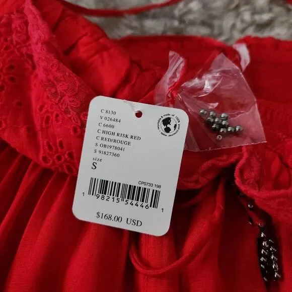 Free People High Risk Red Halter Top Mini Dress Lace Trim Women's Size  Small